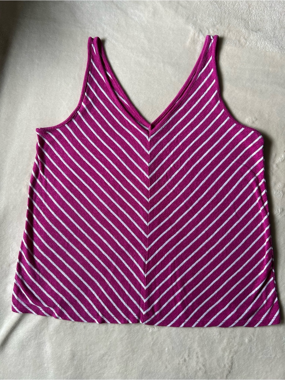 LOFT Magenta and White Striped V-Neck Tank | Size M